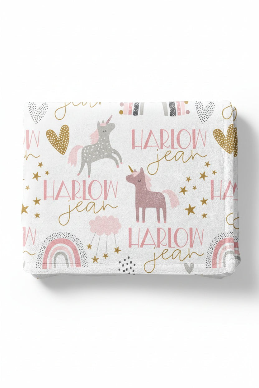 Unicorn & Rainbow Party Personalized Toddler Blanket