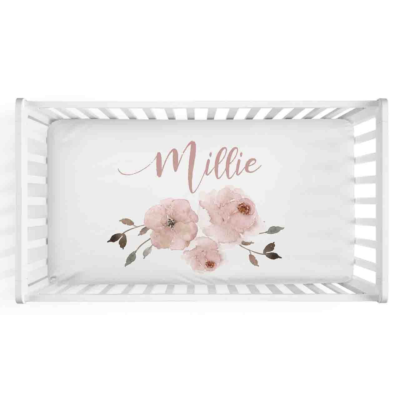 Millie's Dusty Rose Garden Personalized Crib Sheet
