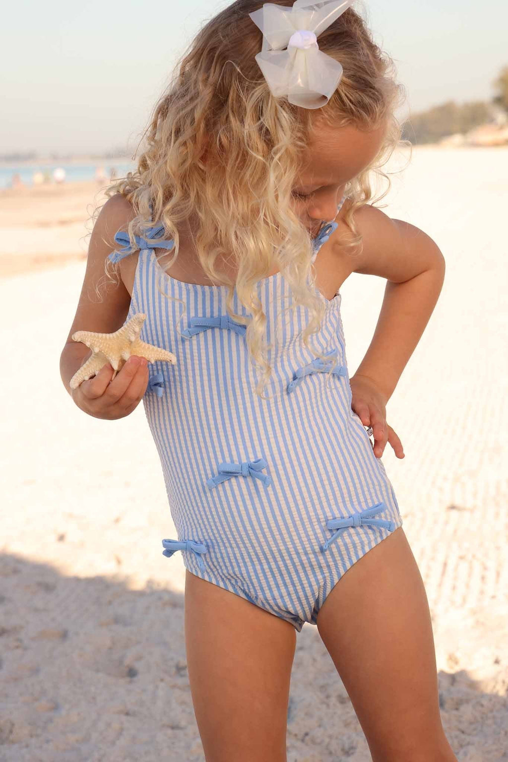 Tiny Bows One Piece | Seersucker Blue