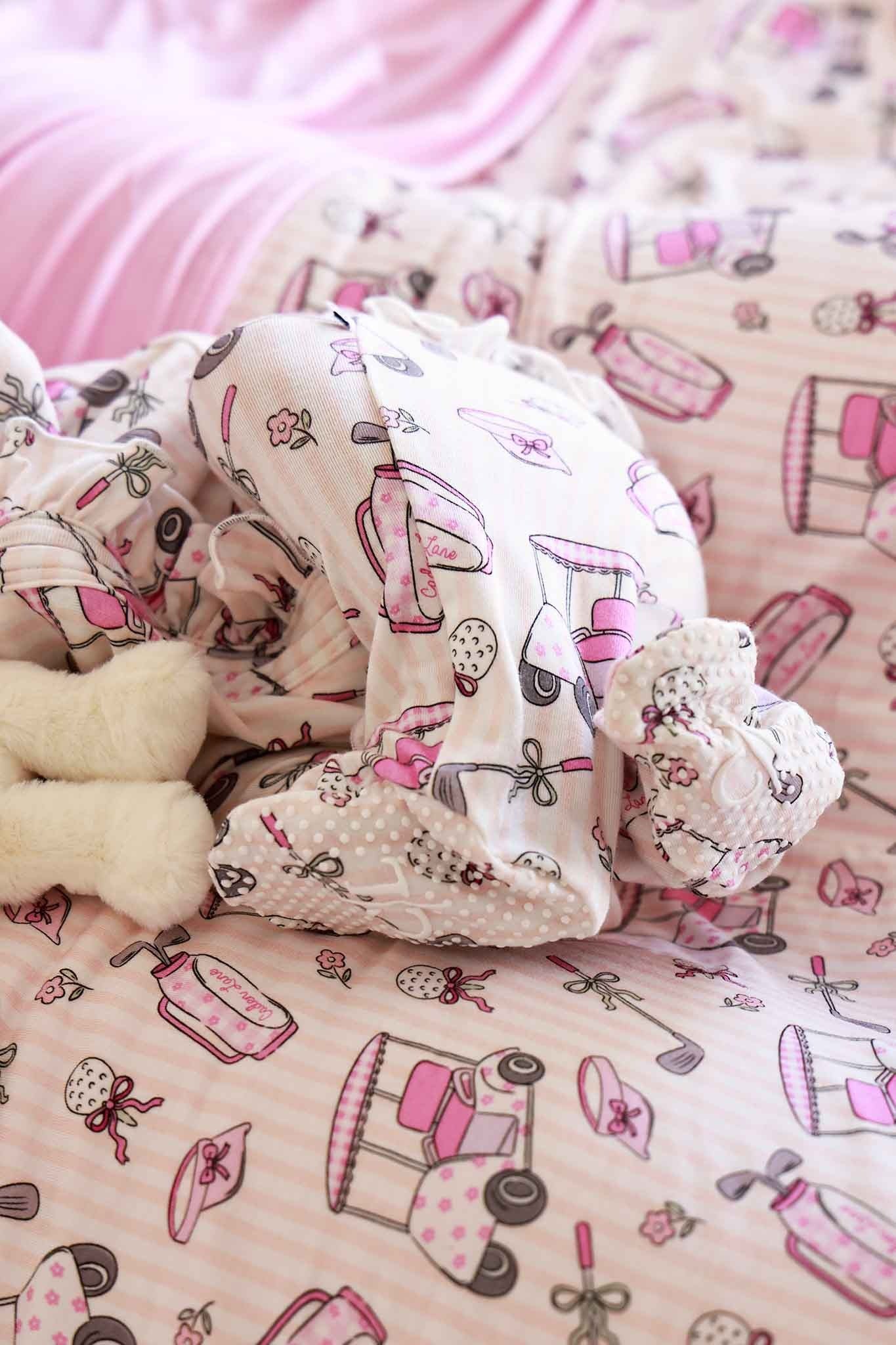 Ruffle Bamboo Zipper Footie | Caddie Crew Pink