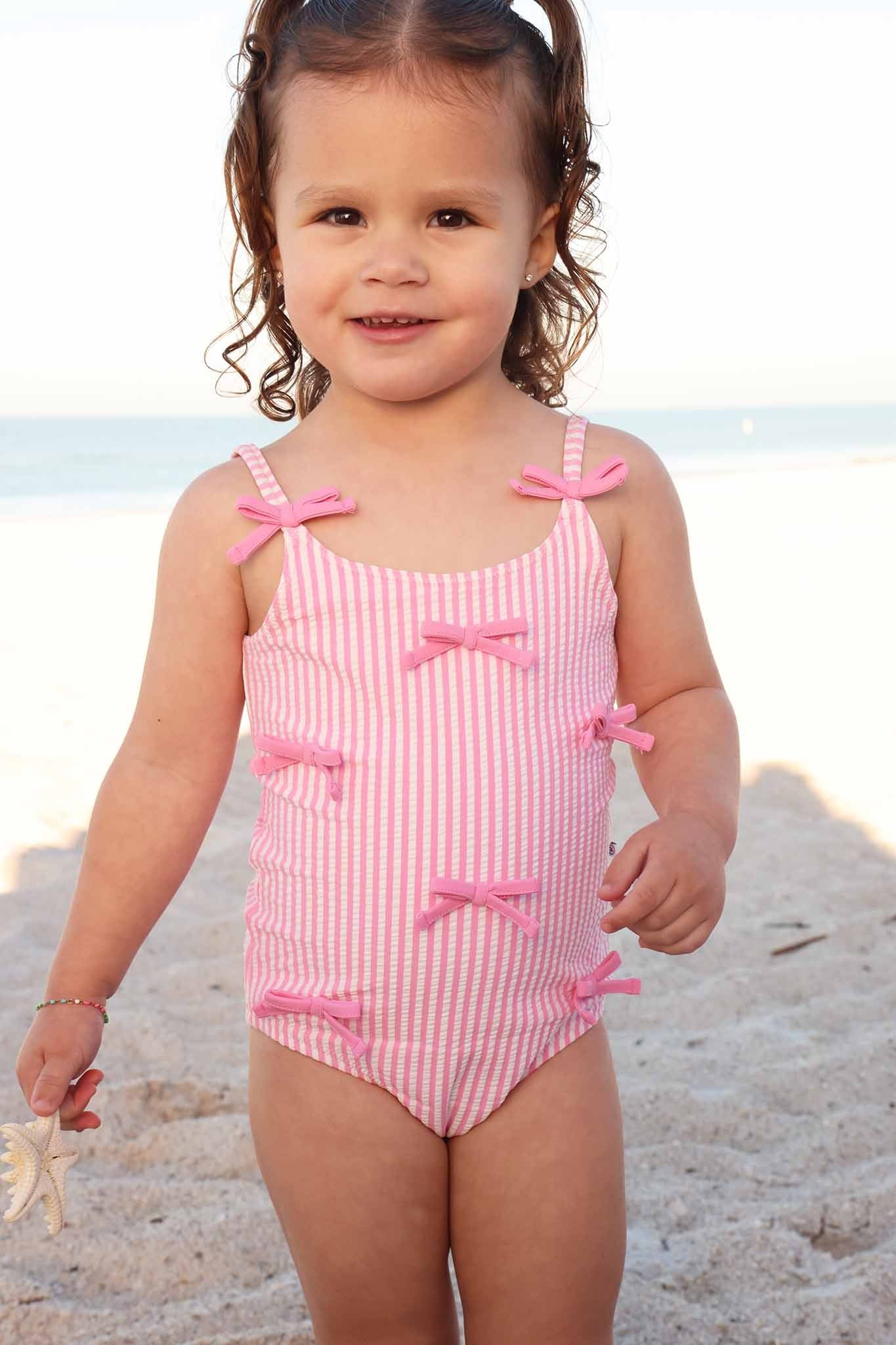 Tiny Bows One Piece | Seersucker Dusty Pink