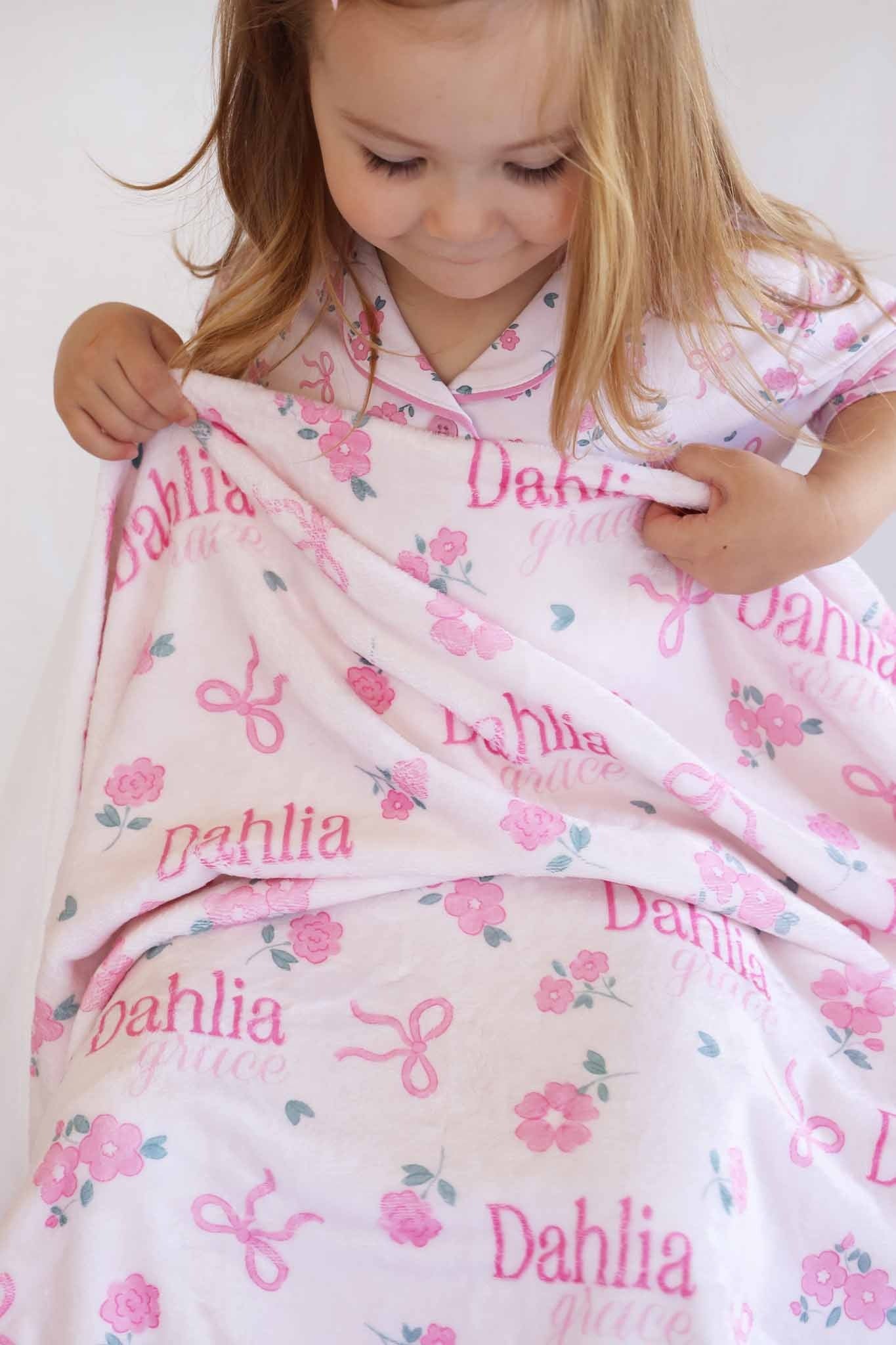 Ribbon & Roses Personalized Kids Blanket | Pink