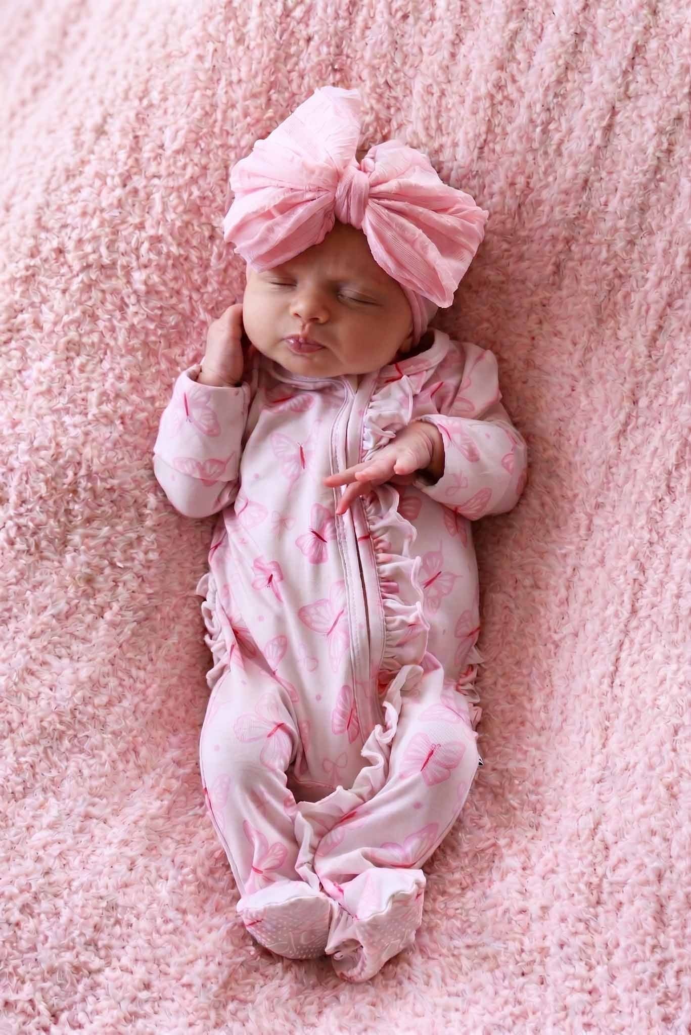 Ruffle Bamboo Zipper Footie | Blooming Butterflies
