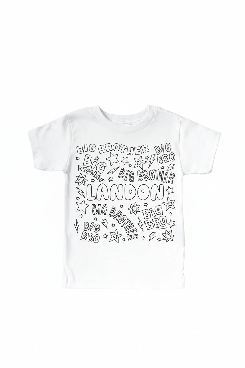 Colorable Big Bro Personalized Kids Graphic Tee | White