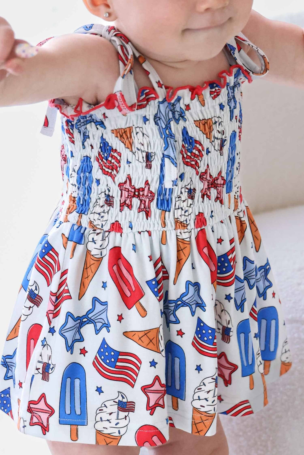 Smocked Twirl Bodysuit | Red, White & Cool