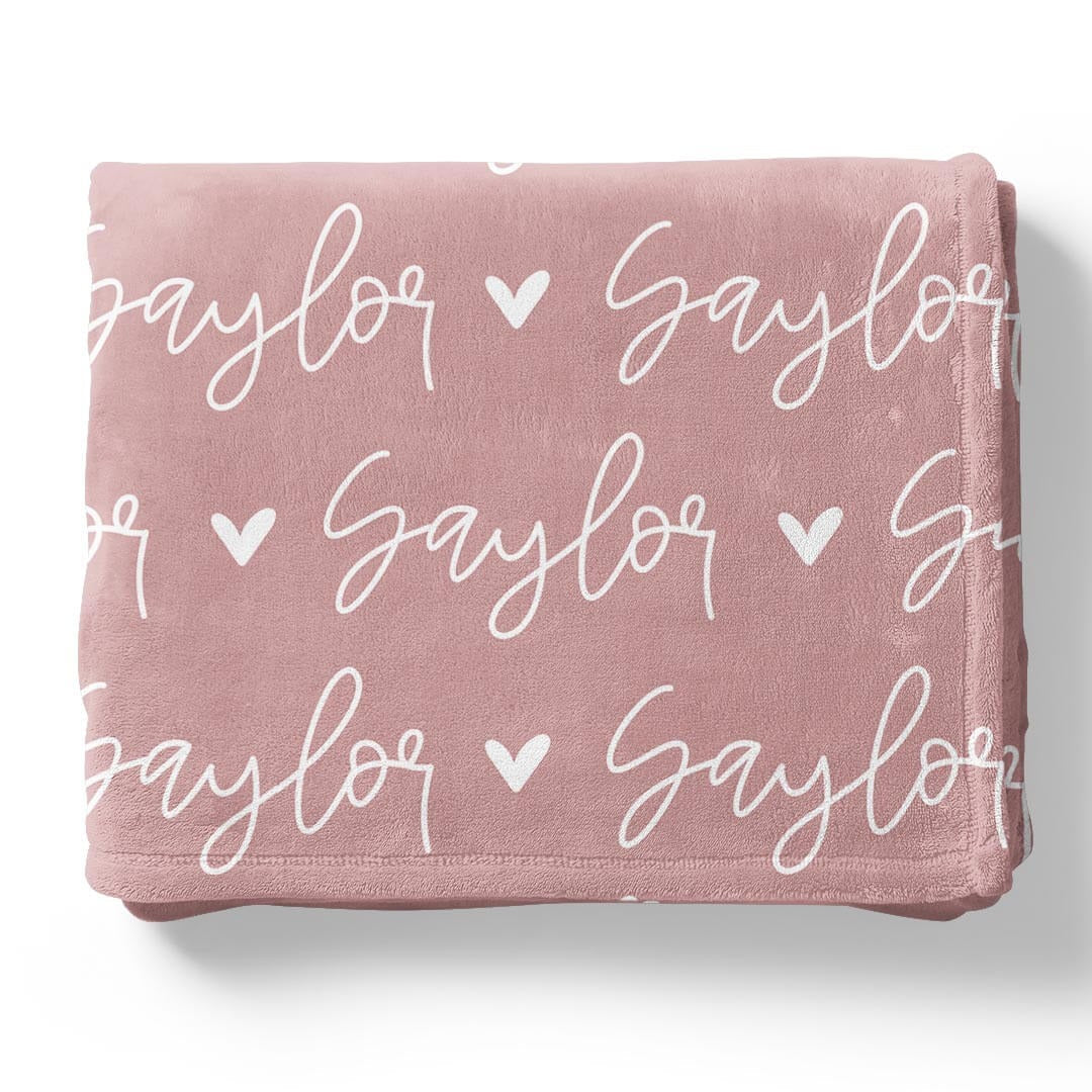 Custom Solid Color w/ Hearts Personalized Blanket