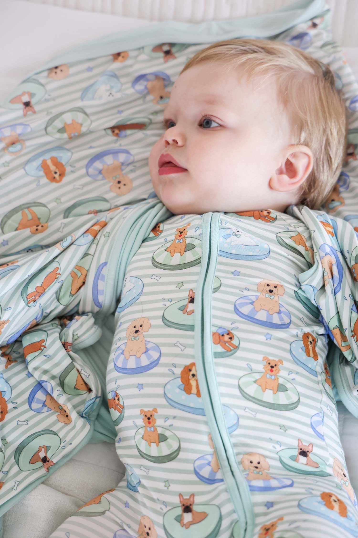 Convertible Bamboo Zip Romper | Poolside Pups Blue