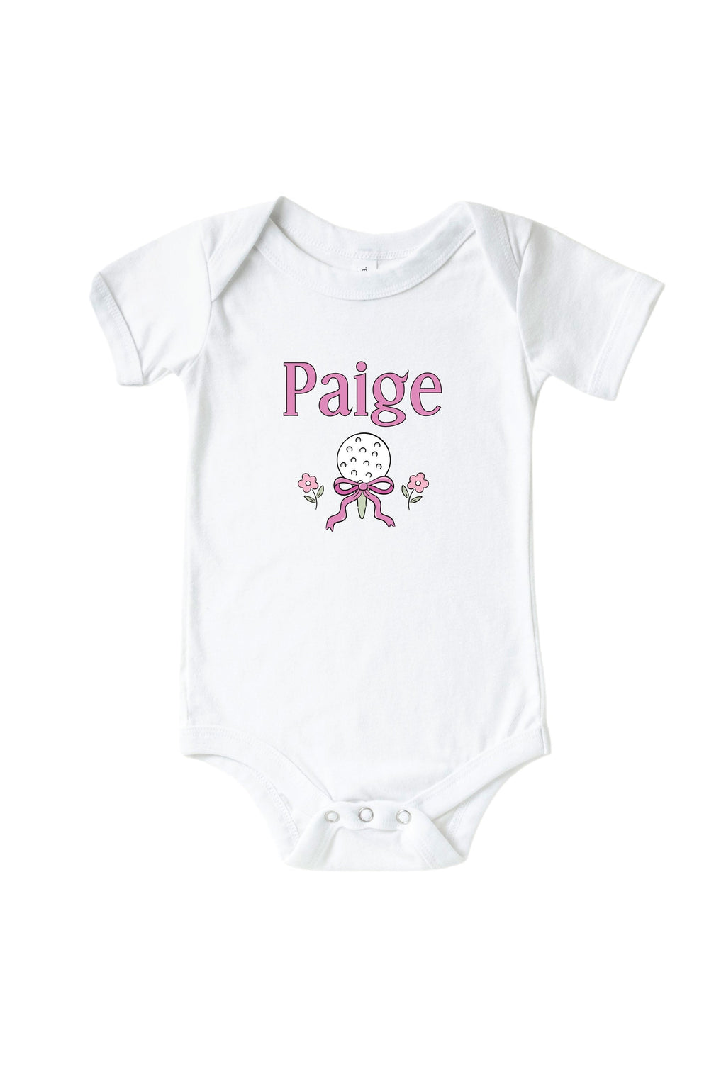 Personalized Caddie Crew Pink Graphic Bodysuit & Kids Tee | White