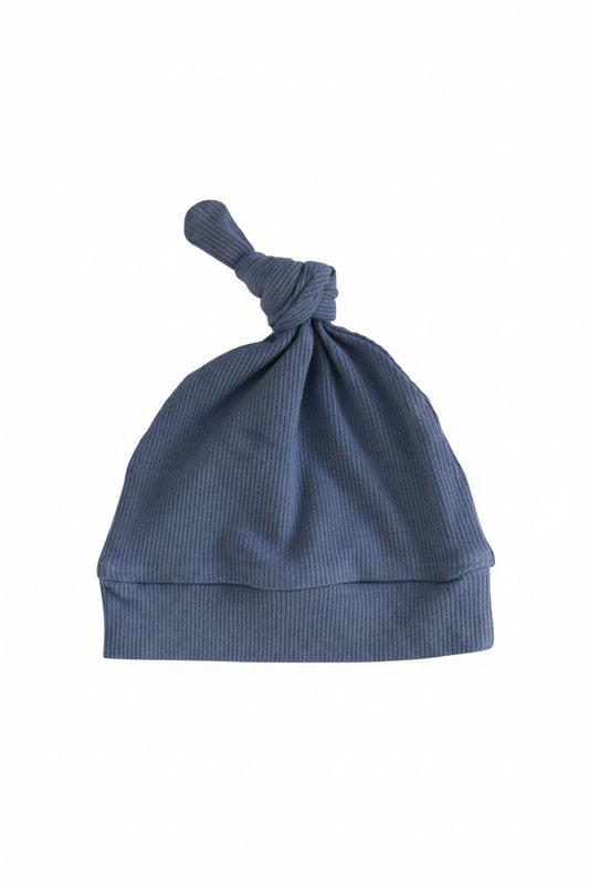 Steel Blue Ribbed Bamboo Knotted Hat