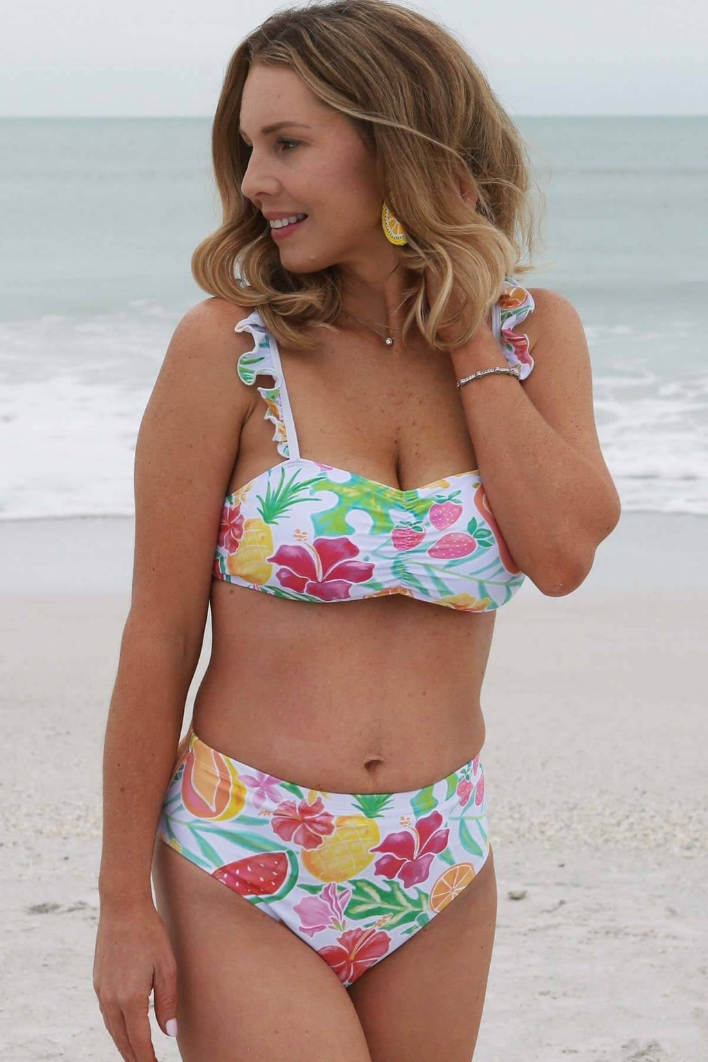 Women's Bikini with High Waisted Bottom | Tropical Paradise