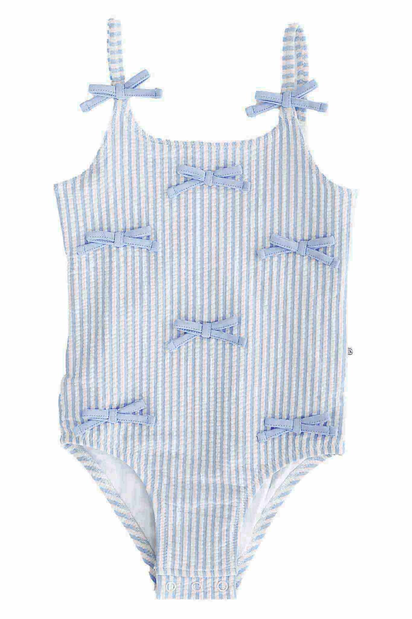 Tiny Bows One Piece | Seersucker Blue
