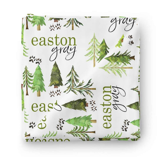Woodland Trees Personalized Baby Name Swaddle Blanket