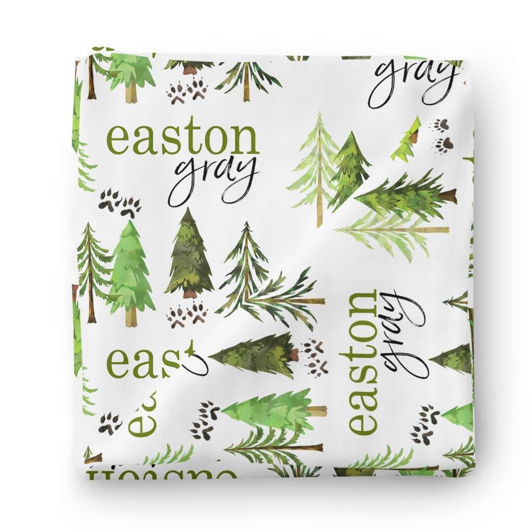Woodland Trees Personalized Baby Name Swaddle Blanket