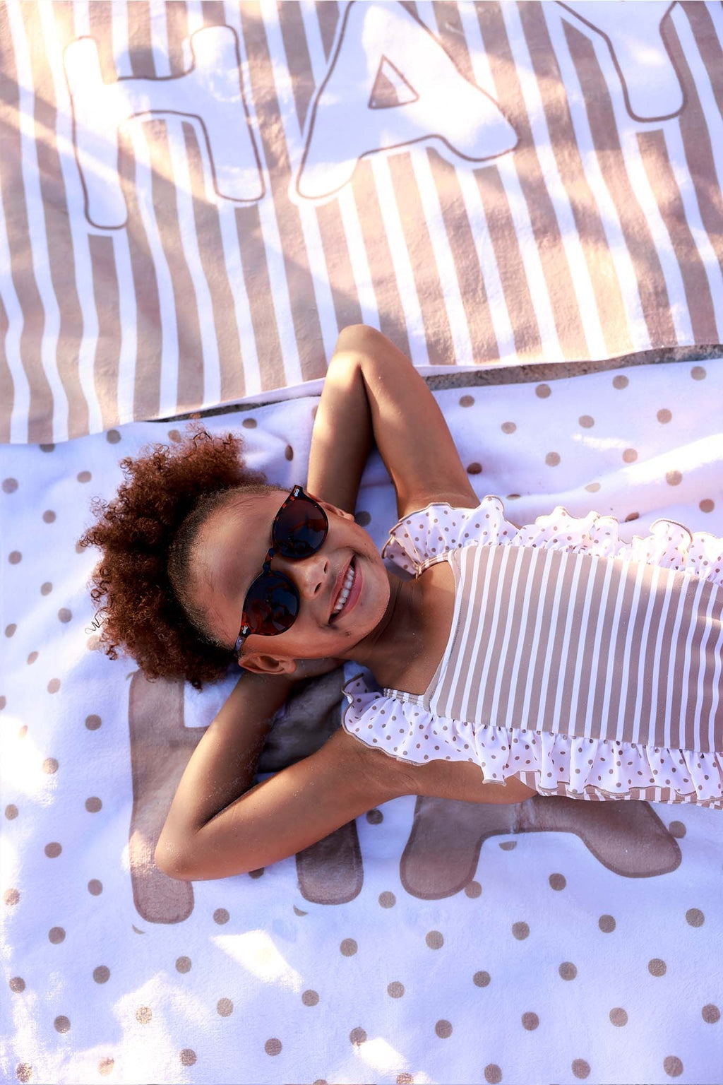Sandy Stripes Personalized Kids Beach Towel | Polka Dots